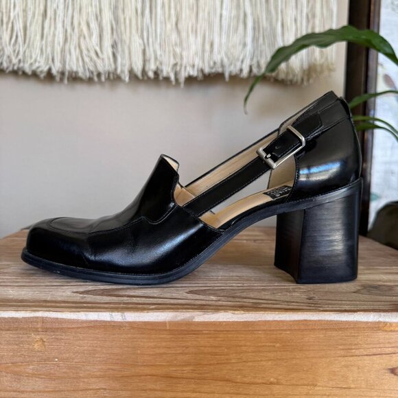 90s Vintage Nine West Jerry Square Toe Silver Buckle Block Block Heeled Loafer - Picture 5 of 16